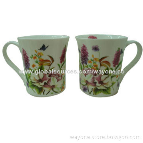 12oz Earthware Ceramic Mug with Flower Design, Fashion and Straight Shape, Passed FDA and SGS